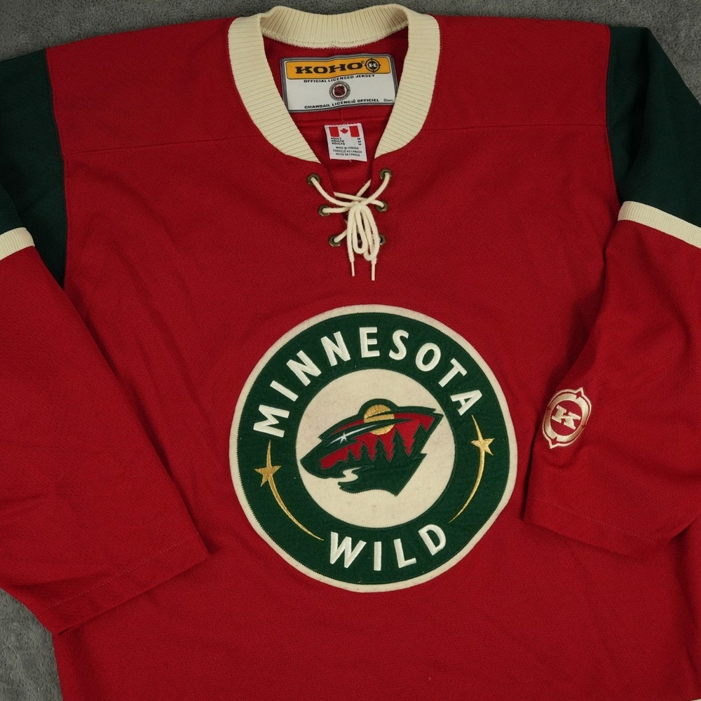 VTG‎ Y2K KOHO Minnesota Wild NHL Alternate Blank Jersey Mens M Red Green Lace Up